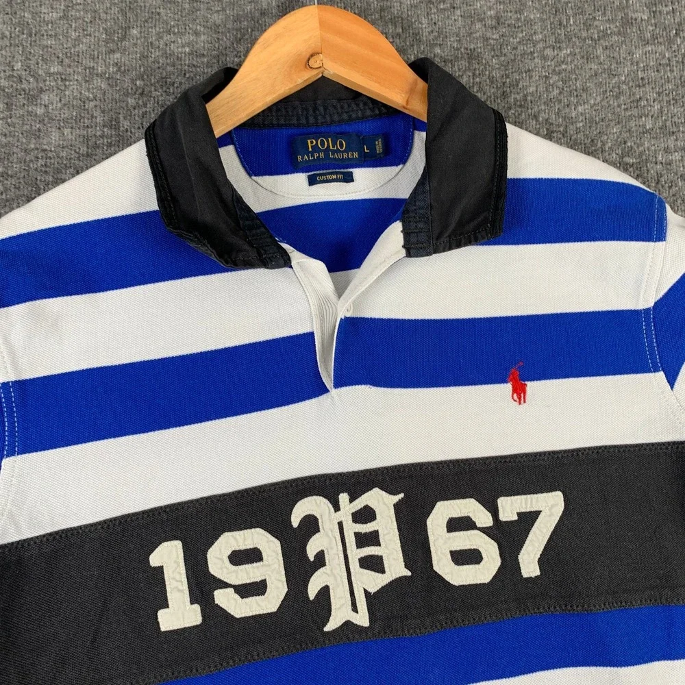 Polo Ralph Lauren Rugby Polo Men Large Striped 1967 Retro Short Sleeve
